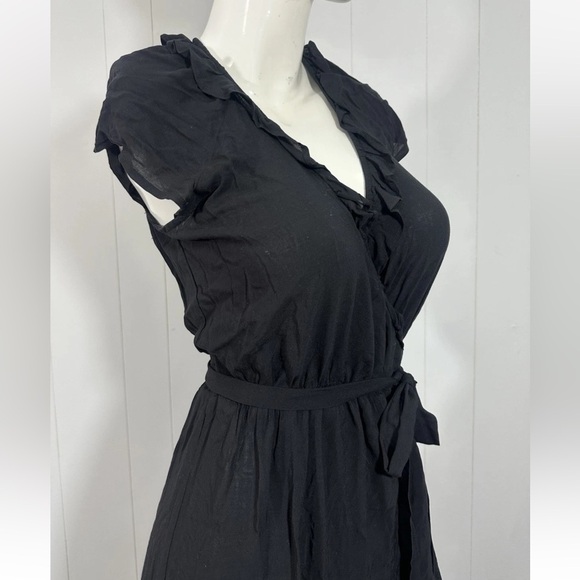 NWT Old Navy Midi Wrap Dress Solid Black Short Sleeve Sz S Tall - Picture 4 of 11